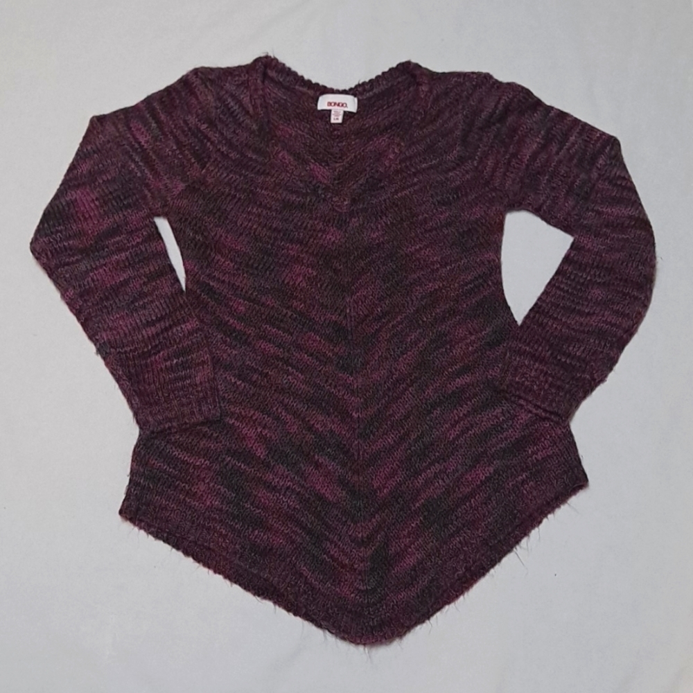 Bongo Purple Spacedye Knit V-Neck Sweater With Handkerchief Hem